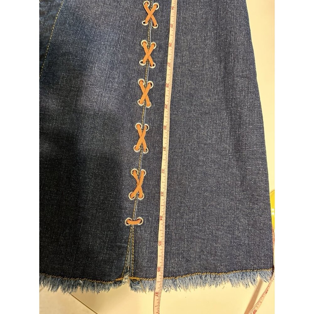 Denim Duster Western Style Jacket Leather Laces Festival Boho Blue Sz M Womens - Picture 4 of 6